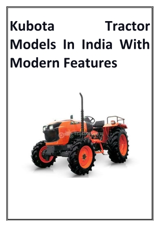 Kubota Tractor Models In India With Modern Features