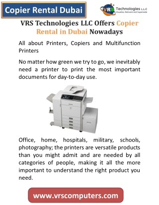 VRS Technologies LLC Offers Copier Rental in Dubai Nowadays