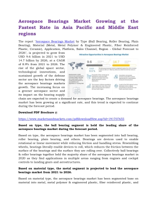 Aerospace Bearings Market Growing at the Fastest Rate in Asia Pacific and Middle East regions