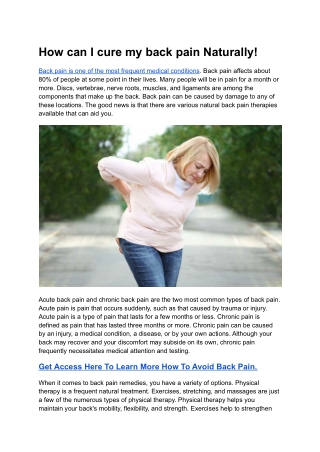 How can I cure my back pain Naturally!