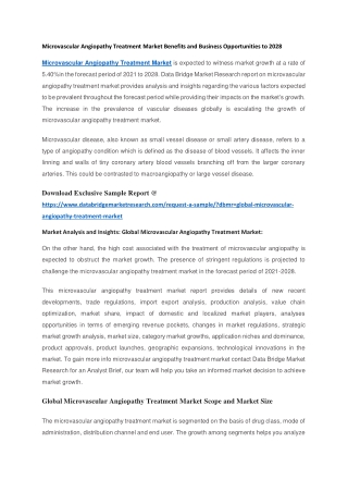 Microvascular Angiopathy Treatment Market Benefits and Business Opportunities to 2028