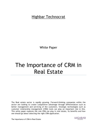 The importance of CRM in Real Estate