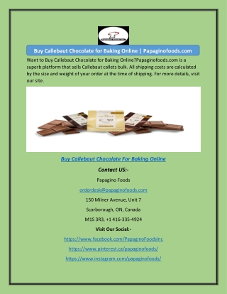 Buy Callebaut Chocolate for Baking Online | Papaginofoods.com