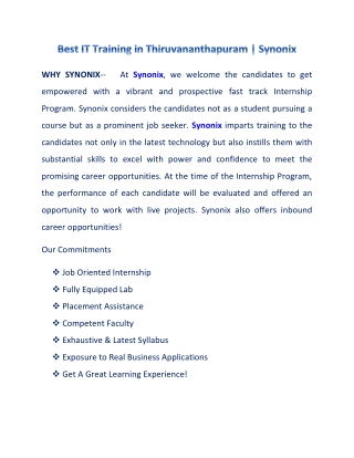 Best IT Training in Thiruvananthapuram | Synonix