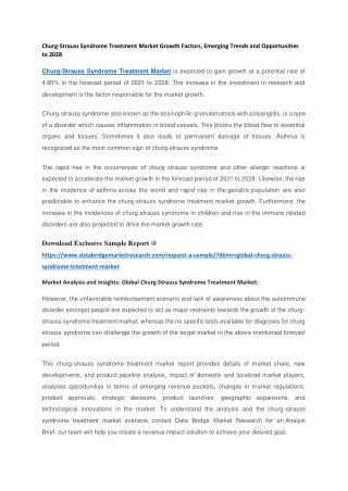 Churg-Strauss Syndrome Treatment Market Growth Factors, Emerging Trends and Opportunities to 2028
