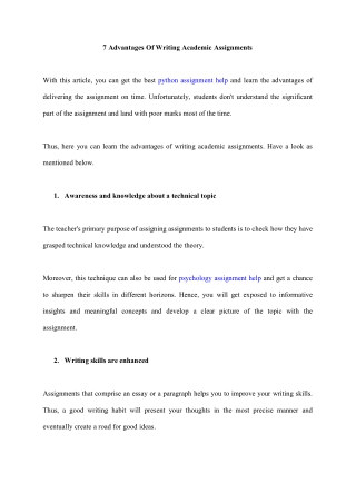 7 Advantages Of Writing Academic Assignments