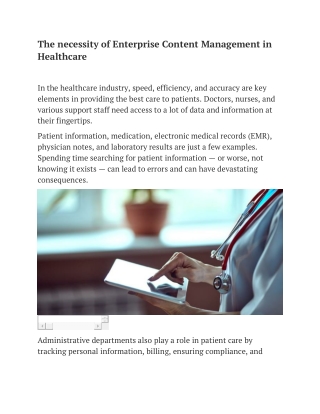 The necessity of Enterprise Content Management in Healthcare