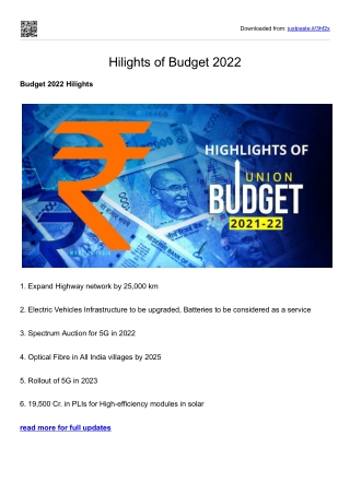 Hilights of Budget 2022