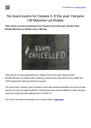 No board exams for Classes 5, 8 this year- Haryana CM Manohar Lal Khattar