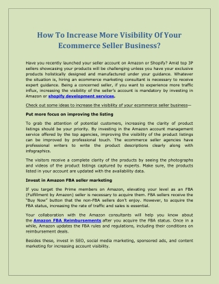 How To Increase More Visibility Of Your Ecommerce Seller Business