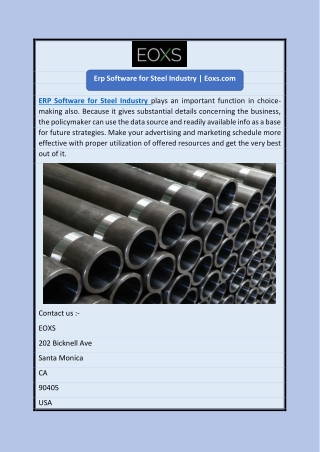 Erp Software for Steel Industry | Eoxs.com