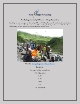 Tour Packages For Valley Of Flowers Valleyofflowers.info