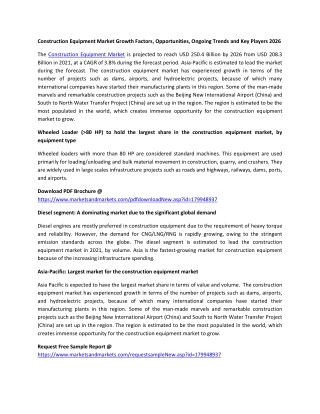 Construction Equipment Market Growth Factors, Opportunities, Ongoing Trends and