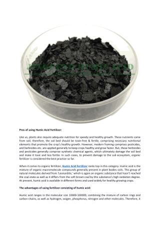 Pros of using Humic Acid Fertilizer