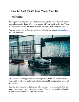 How to Get Cash For Your Car In Brisbane