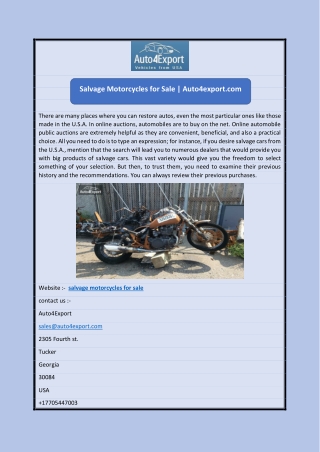 Salvage Motorcycles for Sale | Auto4export.com