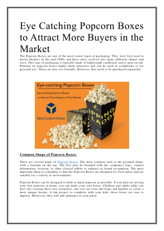 Eye Catching Popcorn Boxes to Attract More Buyers in the Market