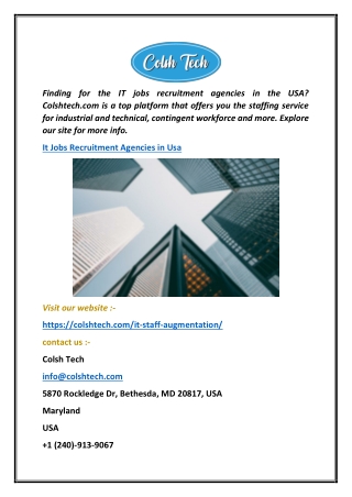 It Jobs Recruitment Agencies in USA  Colshtech.com
