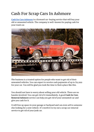 Cash For Scrap Cars In Ashmore