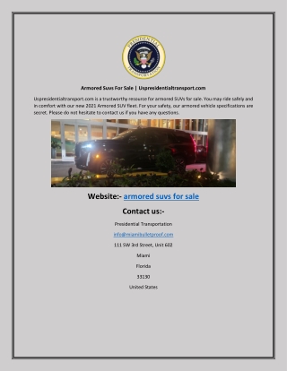Armored Suvs For Sale Uspresidentialtransport