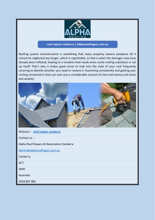 roof repairs canberra | Alpharoofingact.com.au