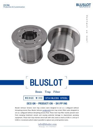 Resin Trap Filter For Mixed Bed - Bluslot