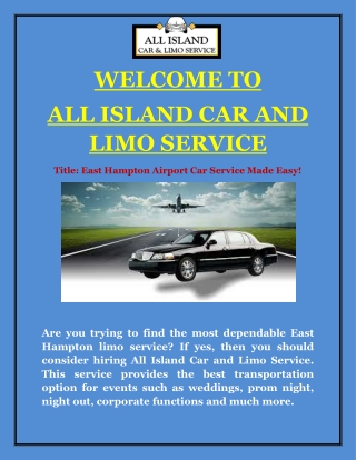 East Hampton Airport Car Service Made Easy