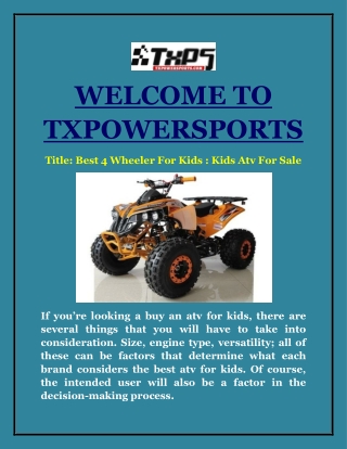 Best 4 Wheeler For Kids : Kids Atv For Sale