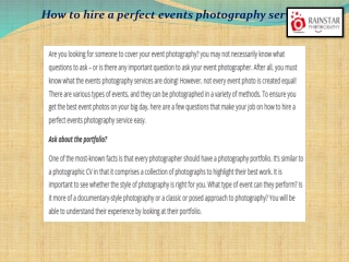 How to hire a perfect events photography service