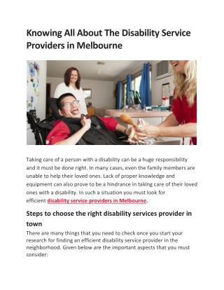 Knowing All About The Disability Service Providers in Melbourne