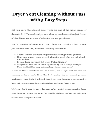 Dryer Vent Cleaning Without Fuss with 5 Easy Steps