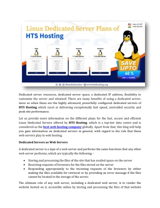 Linux Dedicated Server Plans of HTS Hosting