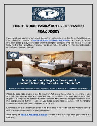 Best Family Hotels In Orlando Near Disney - Palazzo Lakeside Hotel