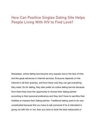 How Can Positive Singles Dating Site Helps People Living With HIV to Find Love