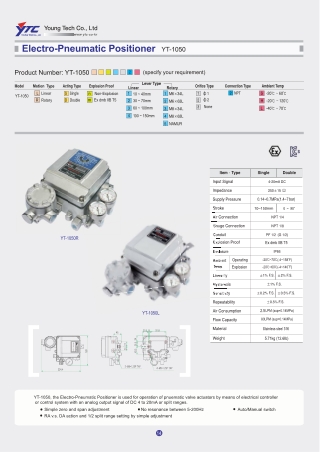 YT-1050 Electro Pneumatic positioner Supplier and Traders Catalouge