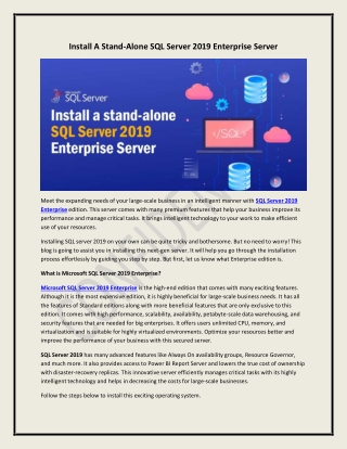 Install A Stand-Alone SQL Server 2019 Enterprise Server