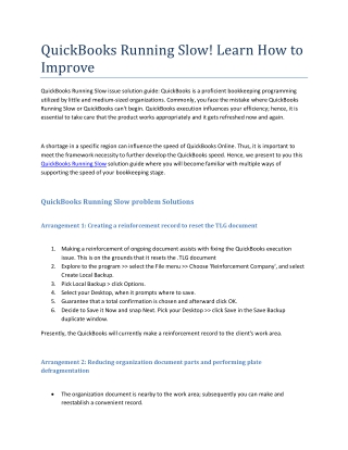 QuickBooks Running Slow! Learn How to Improve