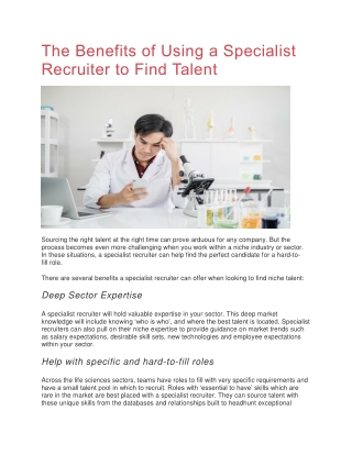 The Benefits of Using a Specialist Recruiter to Find Talent - EPM Scientific