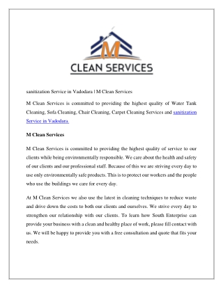 sanitization Service in Vadodara | M Clean Services