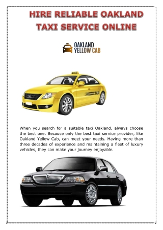 HIRE RELIABLE OAKLAND TAXI SERVICE ONLINE