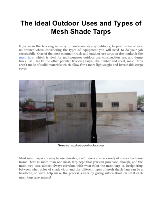 The Ideal Outdoor Uses and Types of Mesh Shade Tarps