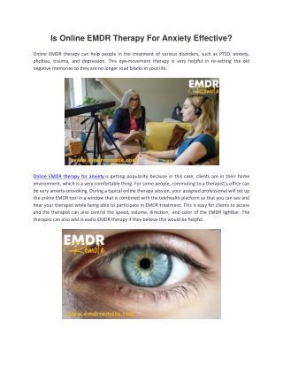 Is Online EMDR Therapy For Anxiety Effective