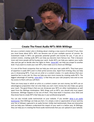 Create The Finest Audio NFTs With Witlingo