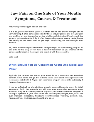 Jaw Pain on One Side of Your Mouth: Symptoms, Causes, & Treatment