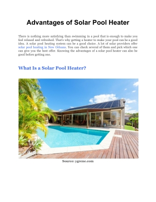 Advantages of Solar Pool Heater