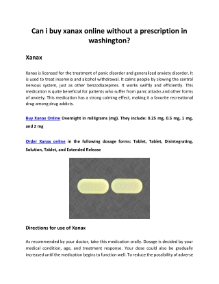Can i buy xanax online without a prescription in washington