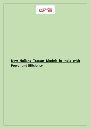 New Holland Tractor Models in India with Power and Efficiency