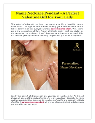 Name Necklace Pendant - A Perfect Valentine Gift for Your Lady