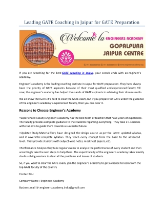 Best Gate Coaching In Jaipur