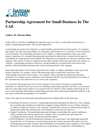 Partnership Agreement for Small Business In The UAE